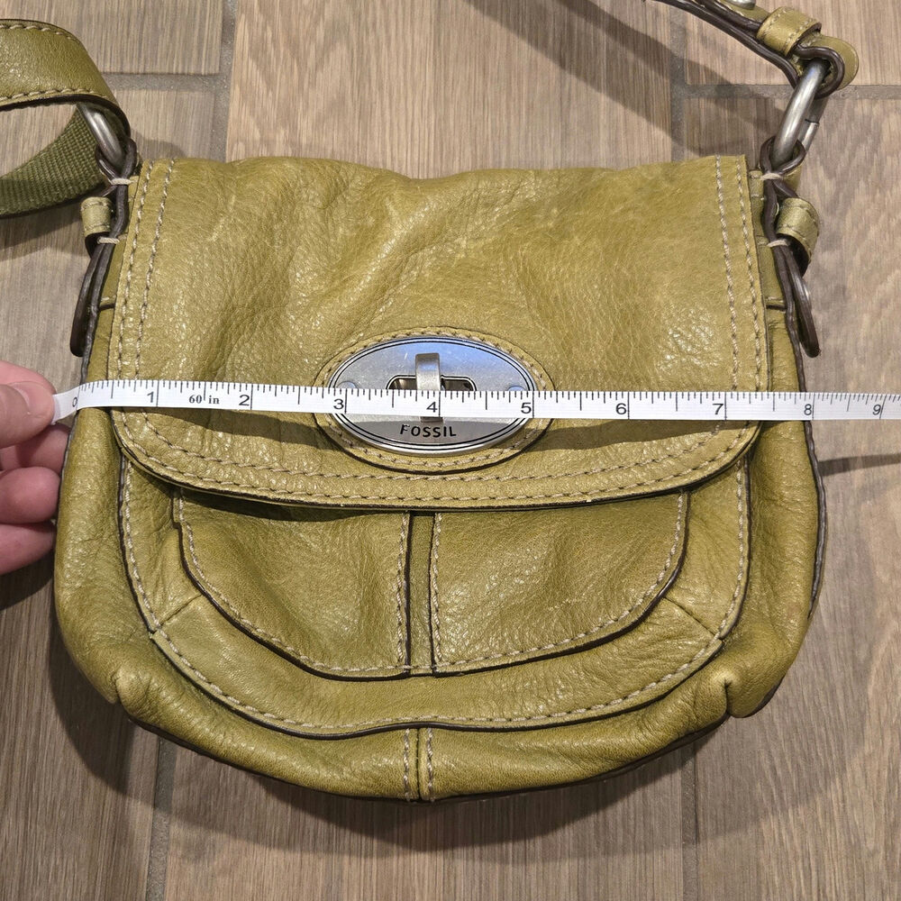 Y2K Fossil Maddox small crossbody Bag Turn Lock Pebbled Leather olive green - Picture 5 of 8